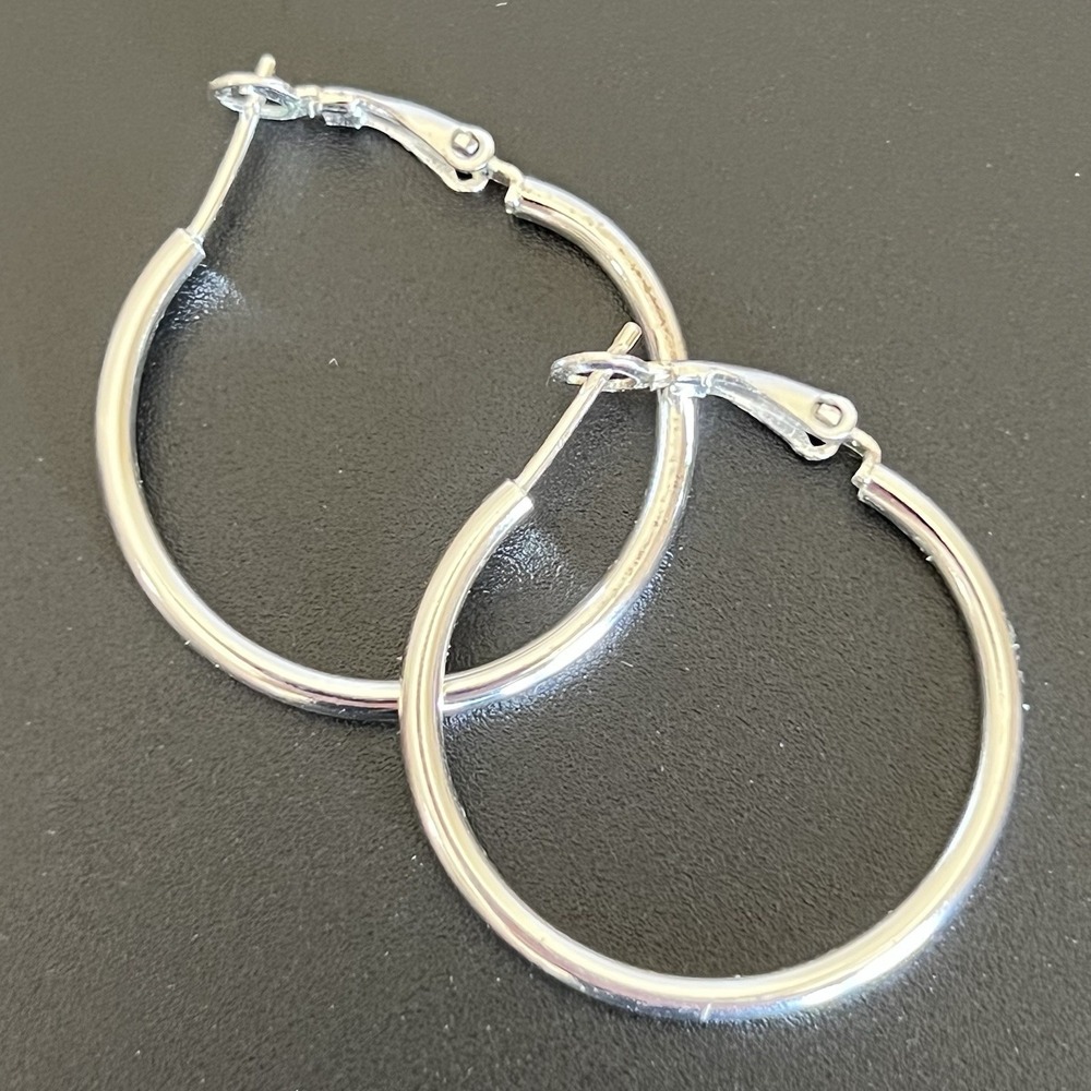 925 Sterling Silver Hinged Hoop Earrings Vintage Classic 1" Stamped